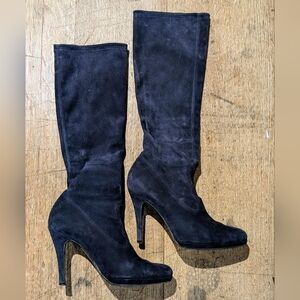 THRIFTED Navy Blue Suede High Top Heels